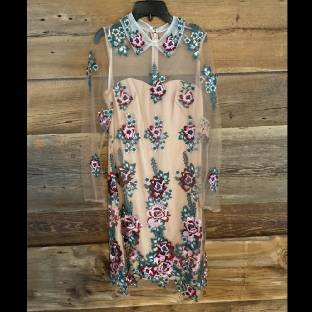 Marchesa Notte sheer long sleeve dress